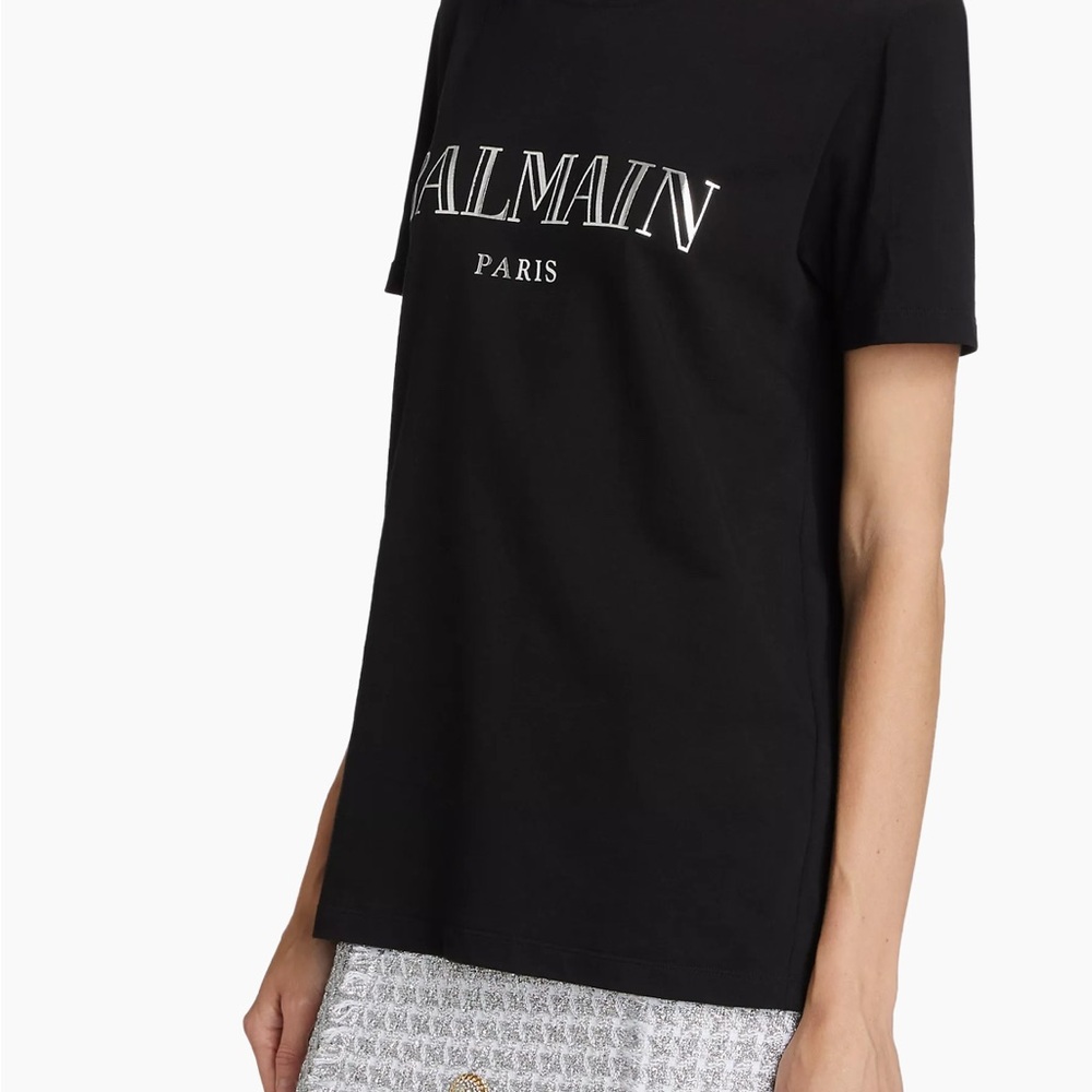Balmain Black T-Shirt with Silver Buttons - Picture 3 of 3
